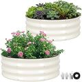 ZORMY Galvanized Raised Garden Bed Outdoor, Round Metal Planter Boxes 2 Pcs, 3x3x1ft Steel Raised Bed Kit for Planting Vegetables, Fruits, Flowers(White)