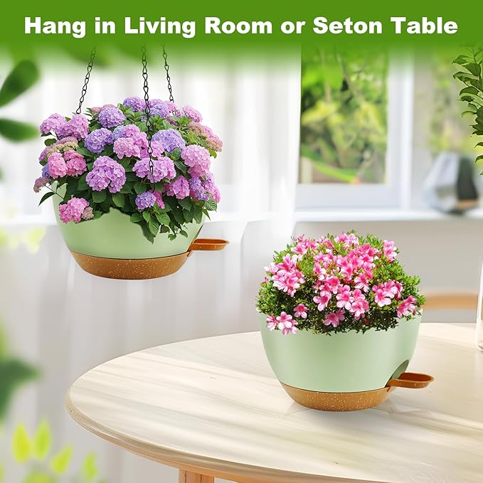 10 inch Hanging Planters for Indoor Plants, 3 Pack Self-Watering Hanging Planter Pots with Chain and Drainage Holes, Outdoor Plastic Hanging Baskets for Garden Home Decor