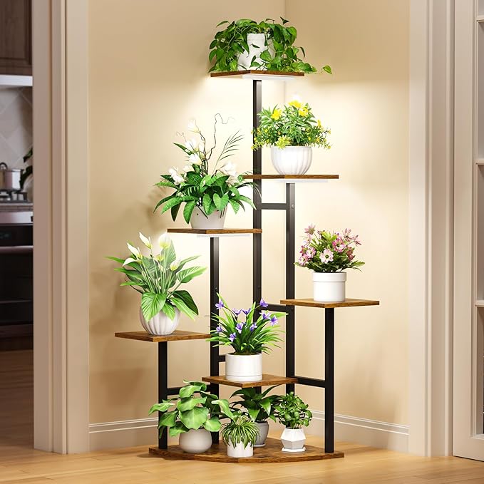 Corner Plant Stand Indoor with Grow Lights, 7 Tiered Plant Shelf Indoor, 43" Corner Plant Stands for Indoor Plants, Metal Plant Flower Display Shelves, Plant Organizer Rack for Living Room, Balcony, Home Decor