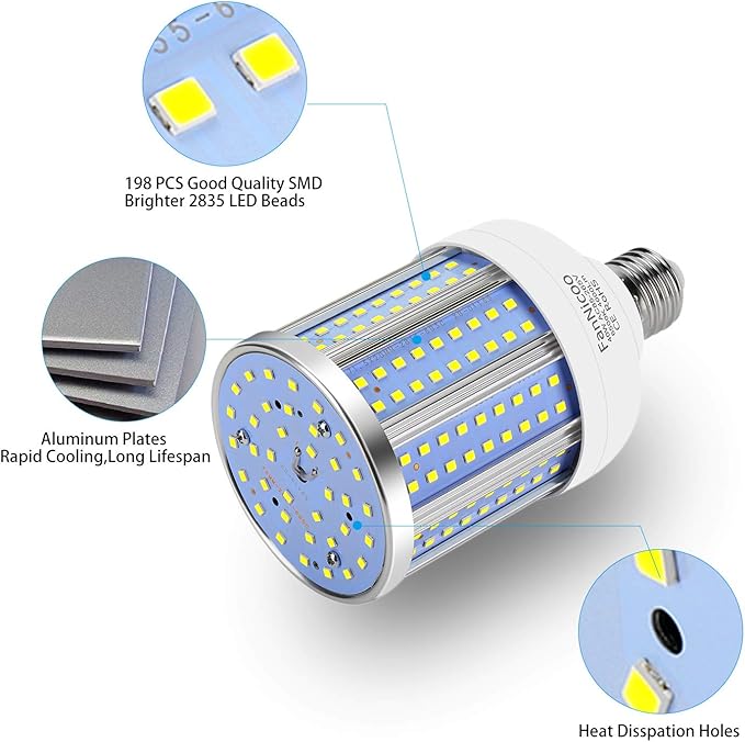 2 Pack 280W Equivalent LED Corn Light Bulb, 4000 Lumen 6500K Cool White Daylight 40W LED Corn Lamp,E26/E27 Medium Base,for Indoor Outdoor Warehouse Garage Basement Backyard Factory Barn and Many Area