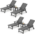 LUE BONA Chaise Lounge Chair with Table, 6-Piece, HDPS Chaise Lounger, 5 Positions Adjustable Lounge Chairs, Pool Lounge Chair with Wheels for Poolside, Backyard, Dark Gray