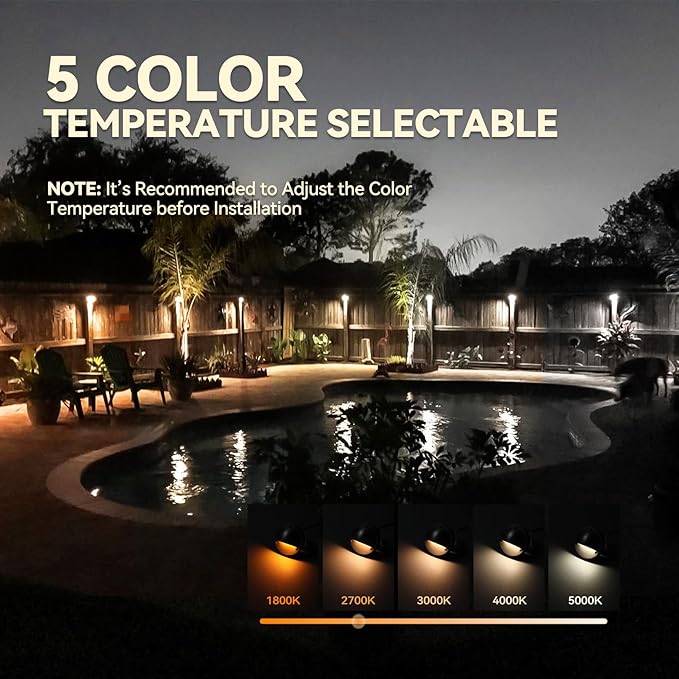 LEONLITE 12-Pack Update 5CCT LED Low Voltage Deck Lights, 180LM 3.5inch Landscape Step Railing Fence Light, 12-24V AC/DC, CRI90, Die-cast Aluminum Housing & Frosted Glass Lens, UL Cord, Satin Nickel