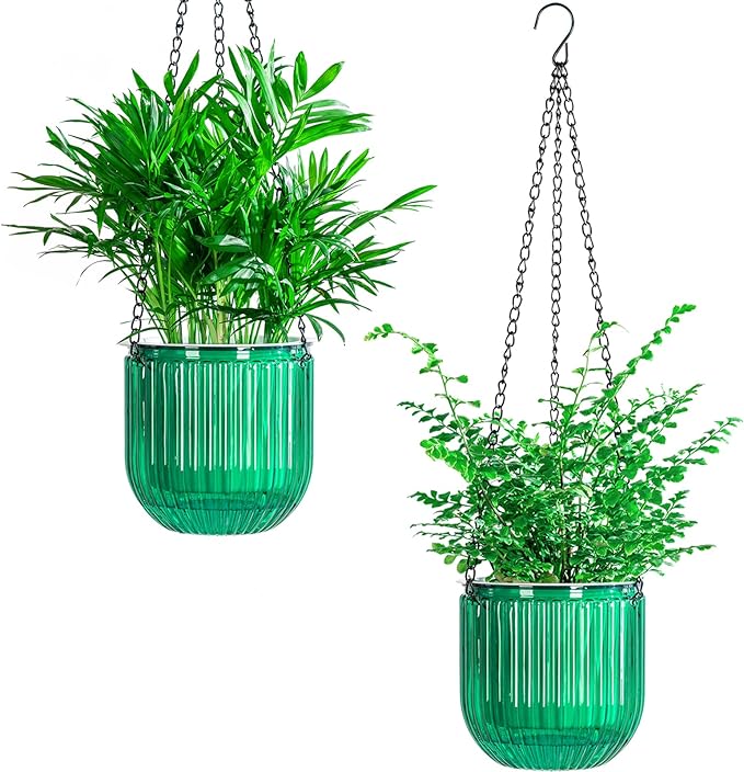 Josteve 5.2 Inch 2 Pcs Self Watering Hanging Planter Indoor Plant Pots Drainage Holes, Outdoor Small Hanging Planters Flower Pot Basket, Visible Water Level, Plant Hanger Home Decor, Gardening