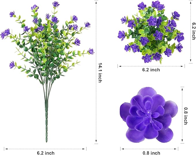 HyeFlora 20 Bundles Artificial Fake Outdoor Plants Flowers for Spring Decoration, UV Resistant Realistic Purple Plastic Flowers Faux Plant Monkey Grass for Planter Home Garden Porch Patio Window Box