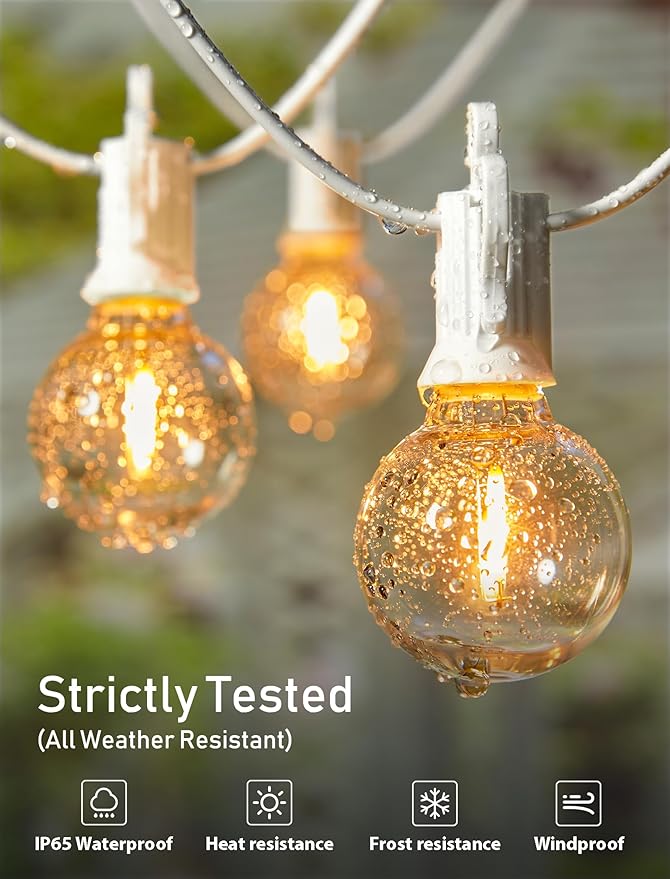 Brightown 29 Feet LED Outdoor String Lights with Shatterproof G40 Edison Bulbs, Connectable and Weatherproof Strand, Commercial Grade Patio Lights for Backyard Garden Patio Decorative, White