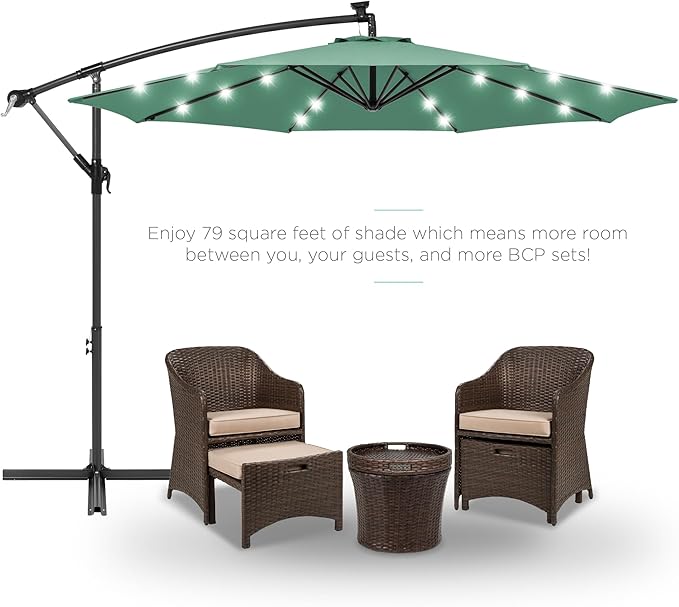 Best Choice Products 10ft Solar LED Offset Cantilever Hanging Market Patio Umbrella, 8 Sturdy Ribs, Easy Adjustment - Seaglass