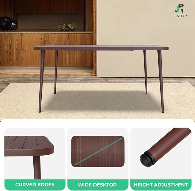 JEAREY Patio Dining Table, Outdoor Dining Table All-Weather for Garden, Backyard, Lawn, Coffee