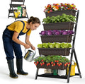 5-Tier Vertical Garden Bed Planter Boxes with Drainage System & Storage Space, Freestanding Vertical Garden Planter with 5 S-Hooks for Plants Vegetables Flowers Herbs in Garden Patio Yard