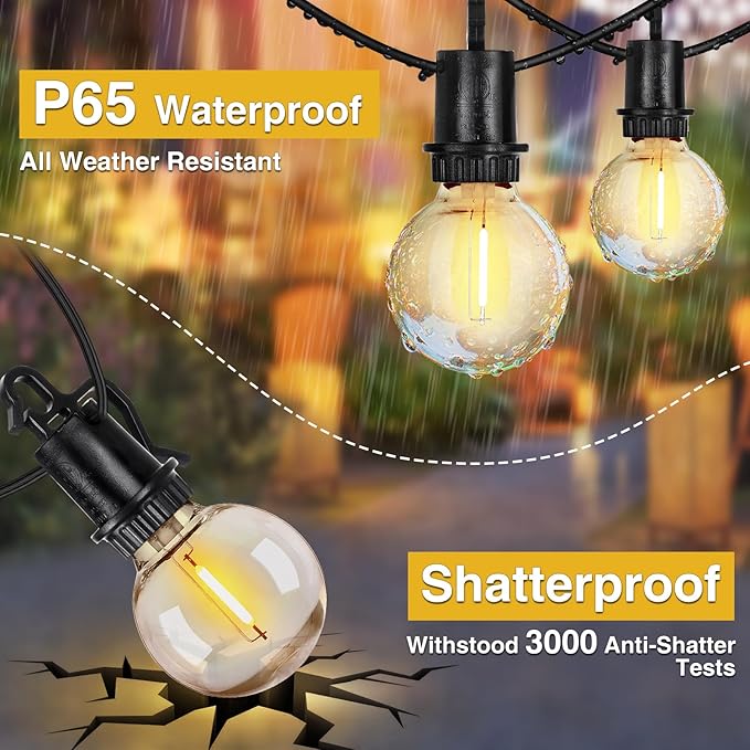 ZJOJO LED Outdoor String Lights,100FT Outdoor Lights for Patio with 32 Shatterproof Bulbs, 2700K Dimmable Waterproof Globe LED Patio Light Lights for Outside Christmas Backyard Bistro Porch Garden