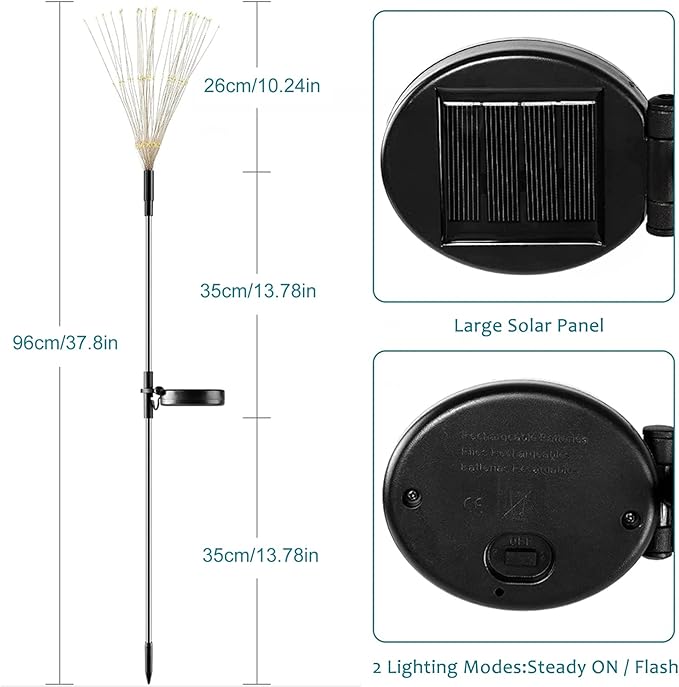 JJGoo Solar Firework Lights, 2 Pack 120 LEDs 2 Lighting Modes Solar Garden Lights Outdoor Waterproof for Yard Patio Walkway Pathway Party Wedding Christmas Decorative - Purple