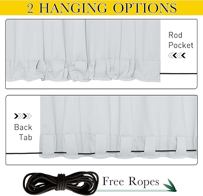 NICETOWN 2 Panels Greyish White Privacy Outdoor Curtains for Patio, Waterproof Thermal Insulated Grommet & Back Tab on Top and Bottom Windproof Drapes with Fixed Rope for Porch, W52 x L108