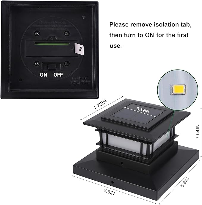 Dynaming 6 Pack Solar Post Cap Lights Outdoor, Fence Post Solar Lights Fit for 4x4 5x5 6x6 Vinyl/Wooden Posts, High Brightness Warm White SMD LED Lighting Decor for Garden Deck Patio