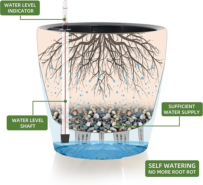 Dexceder 18x17 Self Watering Planter with Wheels Indoor Outdoor, Inner Pot Design, Thickened Large Floor Standing Flower Plant Pot with Water Level Indicator (Grayish Green Gradient)