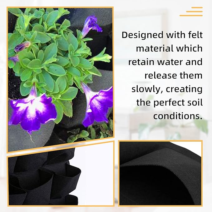 Hanging Planting Grow Bags, 90 Pockets Wall Planter Wall Mounted Grow Bag Outdoor Indoor Gardening Vertical Greening Flower Container, Planting Bags Storage Bags(1.1 m × 1.1 m, Black)