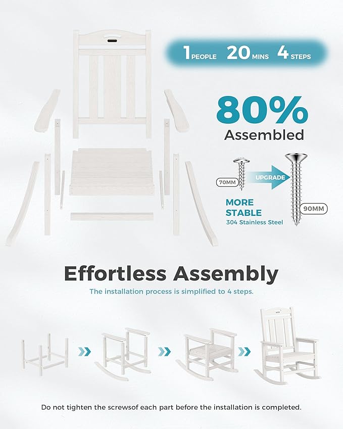 Ciokea Oversized Outdoor Rocking Chairs Set of 4, 380lbs Heavy-Duty Large Patio Rocker, High Back Cozy Porch Chairs, Weather Resistant Patio Rocking Chairs for Outside, Fire Pit, Deck, White