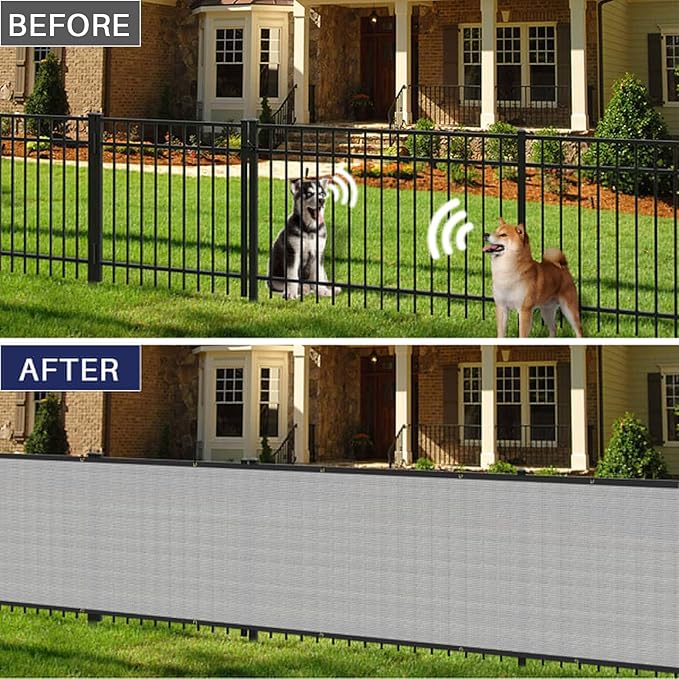Windscreen4less Privacy Fence Screen Heavy Duty Windscreen Fencing Mesh Fabric Shade Net Cover with Brass Grommtes for Outdoor Wall Garden Yard Pool Deck, 6'x244' Light Gray