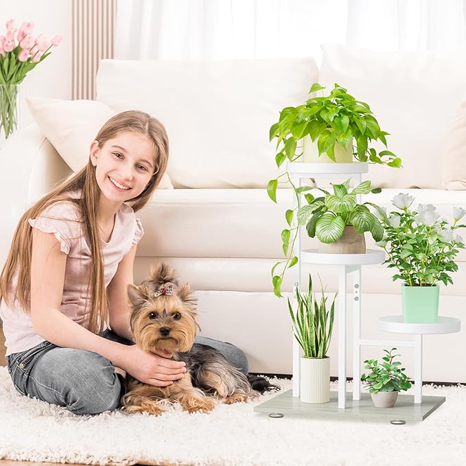 iDavosic.ly 3 Tier Plant Stand Indoor, Tiered Corner Flower Holder Shelf Outdoor, Metal Tall Orchid Display Rack for Patio Porch Garden Balcony Office Living Room, Space Saving, White
