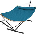 SUPERJARE Curved-Bar Hammock with Stand, 2 Person Heavy Duty Hammock Frame, Detachable Pillow & Portable Carrying Bag, Perfect for Outdoor & Indoor, Peacock Blue
