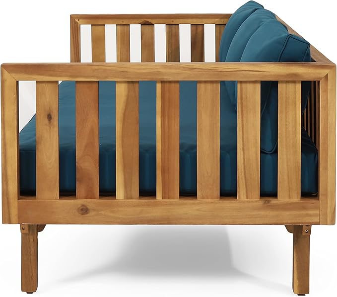 Claremont Outdoor 3 Seater Daybed with Cushions - Acacia Wood - Teak/Dark Teal
