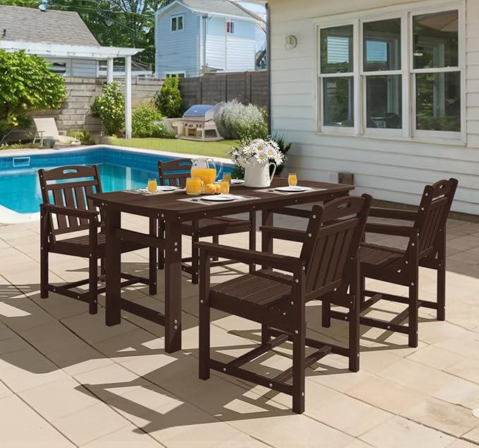 Ciokea HDPE Outdoor Patio Dining Chairs Set of 2, All-Weather Porch Chair with Wide Seat, Durable Outdoor Furniture for Backyard, Garden, Lawn & Poolside, Brown