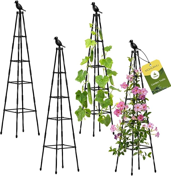 4 Pack Garden Trellis for Climbing Plants Outdoors,65" Tall Cucumber Trellis Garden Obelisk Trellis Rustproof Plants Support with Adjustable Heights for Indoor Potted Plants, Vines, Vegetables
