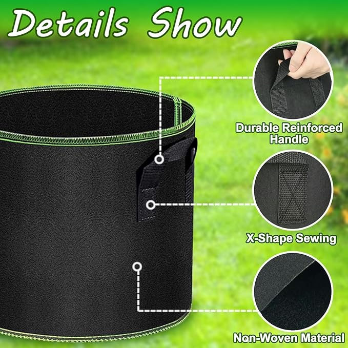 5 Gallon Grow Bags-3 Pack, Thickened Nonwoven Fabric Aeration Planter Bags with Handles, Heavy Duty Vegetable/Flower/Potato Planting Pots for Garden Outdoor