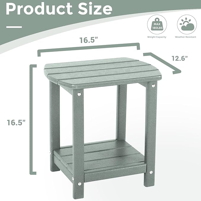 Adirondack Square Outdoor Side Table,2-Tier Storage Patio Side Table, HDPE End Tables for Backyard Pool Porch Garden Lawn