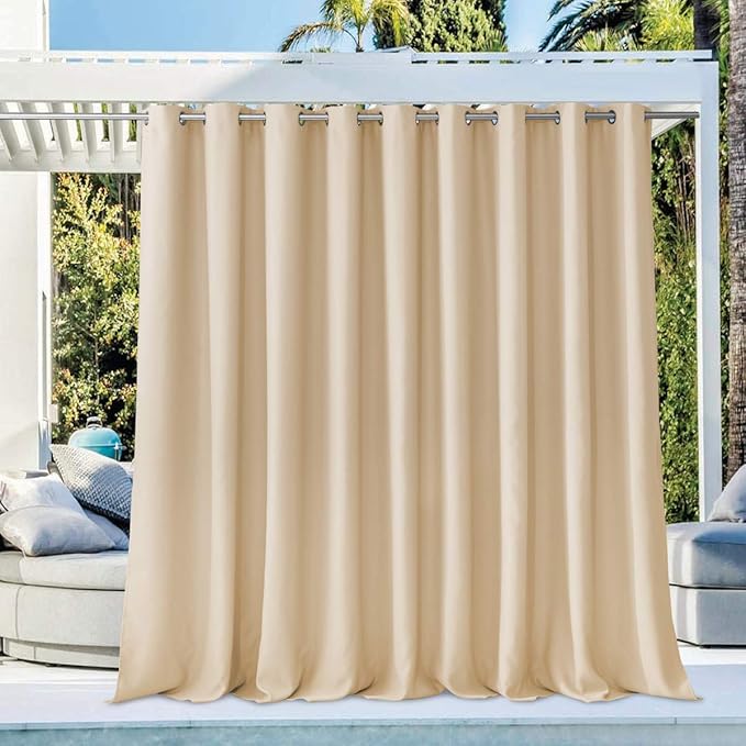 NICETOWN Outdoor Curtain Waterproof for Patio 95" Extra Long, Grommet Top Room Darkening Thermal Insulated 140" Extra Wide Protect You from Sun & Rain for Balcony/Porch, Biscotti Beige, 1 Panel