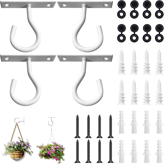 4Pack 2.5Inch Ceiling Hooks for Hanging Plant, Hanger for Indoor and Outdoor Planters Pots Holder, Wall Hook for Plant, Flower Basket, Wind Chimes, Lanterns, Lights, Bird Feeders, Home Decor-White