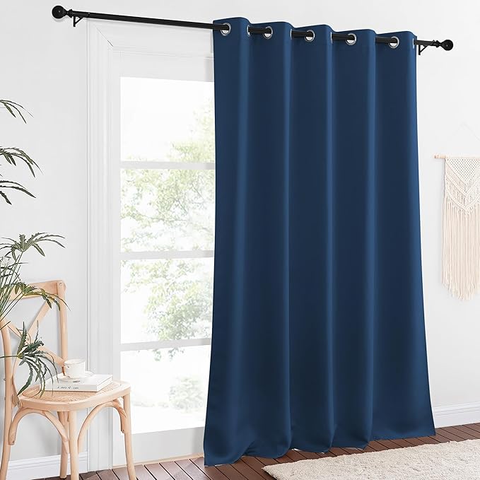 NICETOWN Sliding Door Window Treatment Blackout Patio Door Curtain Panels, Privacy Thermal Drapes for Bedroom Living Room Department with Grommet Top (Moroccan Blue, W66 x L110)