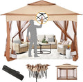 COBIZI 11x11 Pop Up Gazebo Canopy Tent Easy Up Outdoor Gazebo Waterproof Upgrade Portable Gazebo with Mosquito Nettings, Double Vented Roof and Carry Bag for Patio Garden Lawn(Khaki)