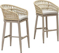 PURPLE LEAF Outdoor Rattan 29" Bar Stools Set of 2, Modern Boho Aluminum Patio Bar Height Chair with Cushion and Back for Outdoor and Indoor, Champagne