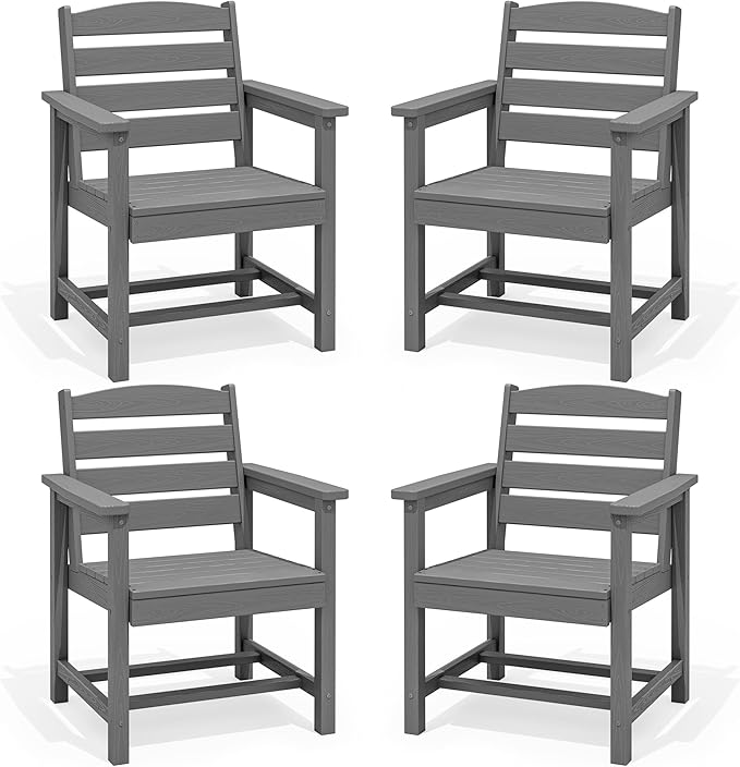 SERWALL Outdoor Dining Chairs Set of 4, All-Weather HDPE Patio Chair with 19.7" Widened Seat, for Backyard, Garden, Gray