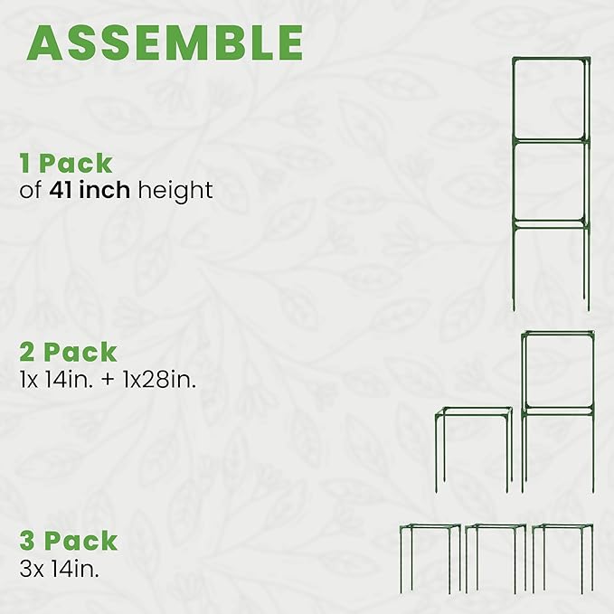 Tomato Cage Square - Large Trellis Stakes and Plant Support Structures for Vegetables and Climbing Plants - Tall Tomato Cages for Garden, Pots, Raised Garden Bed Outdoor Supplies (1 Pack - Up to 41")