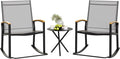 Shintenchi 3 Piece Outdoor Rocking Bistro Set, Textilene Fabric Small Patio Furniture Set, Front Porch Rocker Chairs Conversation Set with Table for Lawn, Garden, Balcony, Poolside (Light Gray)
