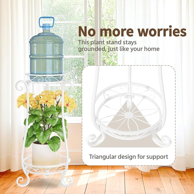 LASZOLA 2 Tier White Metal Plant Stand for Multiple Large Planters Indoor Outdoor Organizer, Heavy Duty Tall Flower Stand for Corner Patio Bathroom Office, Modern Sturdy Vertical Iron Rack, Cat Proof