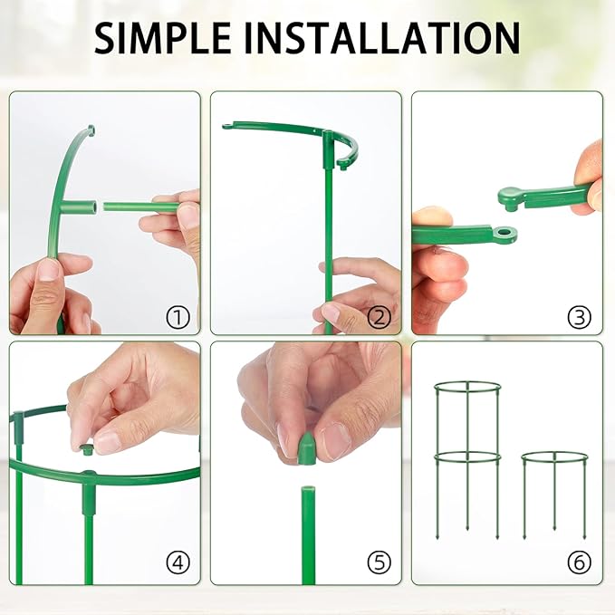 36 Pack Plant Support Stakes for Indoor Plants, Half Round Plant Stakes Ring Stackable 3 Tier Garden Flower Support for More Sizes (10,20,30 Inches), Plastic Cage Trellis for Climbing Leafy Vegetable