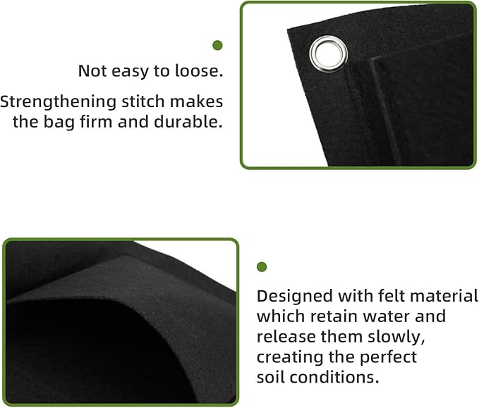Hanging Planting Grow Bags, 18 Pockets Hanging Vertical Wall Planter Wall Mounted Grow Bag Outdoor Indoor Gardening Vertical Greening Flower Container, Planting Bags Storage Bags(1.0 m × 0.5 m, Black)