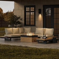 homary Patio Conversation Sets with Fire Pit-Modular Outdoor Sofa Aluminum & Teak Outdoor Sofa Se with Glass Wind Guard Ideal for Patios & Balconies, 6 Pepole, Beige