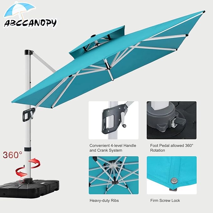 ABCCANOPY Patio Umbrella Cantilever Double Top Outdoor Offset Umbrella with 360° Rotation
