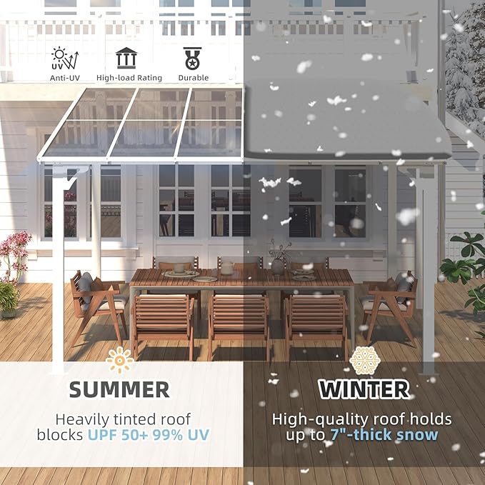 AECOJOY 12' x 10' Outdoor Gazebo Pergola for Patio, White Large Wall-Mounted Hardtop 10x12 Lean to Metal Gazebo Shelter Pergolas and Gazebos Clearance with Patio Roof, Heavy Duty Awnings for Backyard