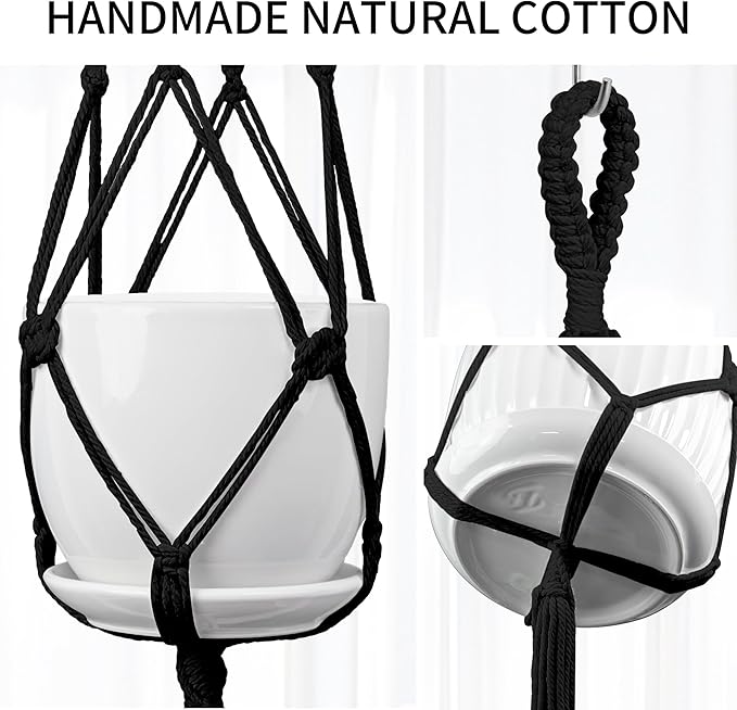 Macrame Plant Hanger - Fits 4 to 13 inches Pots for Indoor Outdoor, 34"/41"/46" 3 Sizes Set, Black (POTS NOT Included)