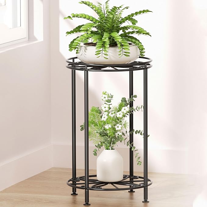 Plant Stand 2-Tier 10.2in Width 16.4in Tall Flower Pot Rack Small Plant Table Metal For Indoor Outdoor