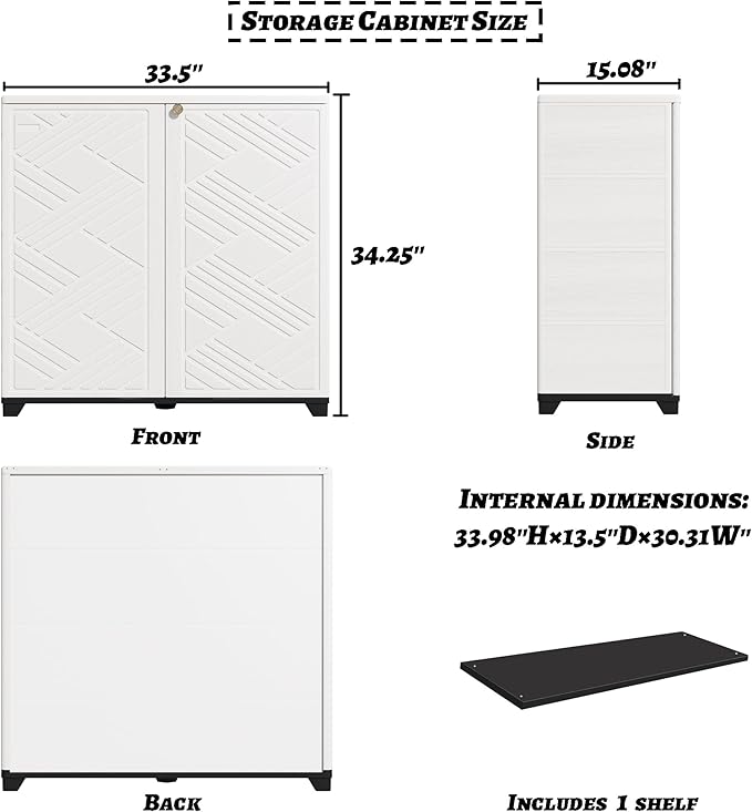 Storage Box Outdoor Caninet,Resin Indoor Storage Box Waterproof,Outdoor Storage Cabinets for Patio/Garden/Backyard(with 1 Shelf)-White