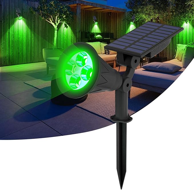 T-SUN Solar Spotlight LED Outdoor Wall Light, IP65 Waterproof, Auto-on at Night/Auto-Off by Day, 180°Angle Adjustable for Tree, Patio, Yard, Garden, Driveway, Stairs, Pool Area (Green)