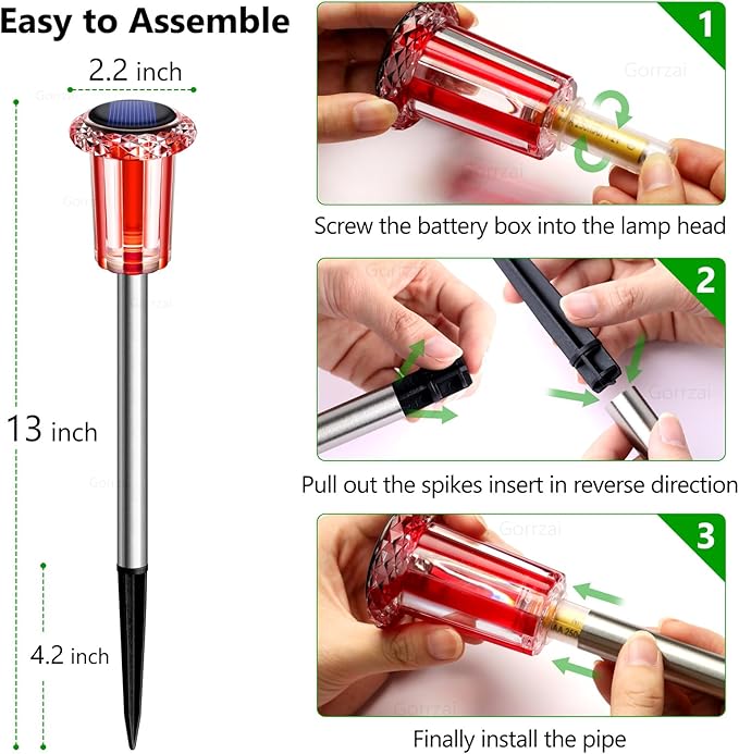 Valentine's Day Solar Lights Outdoor Decorations 10 Pack Candy Color LED Stainless Steel Stake for Pathway Yard Garden Landscape Walkway Lighting Solar Powered Outside Christmas Decor