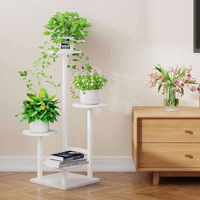Plant Stand Indoor with Grow Light, 4-Tiered Tall Plant Stand Indoor, Metal Plant Shelf with Adjustable Light, Ideal for Living Room, Garden, Patio white