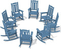 SERWALL Outdoor Rocking Chair Blue Set of 8, All Weather Patio Rocking Chair, HDPE Poly Rocking Chair for Adults, Heavy Duty Front Porch Rocker