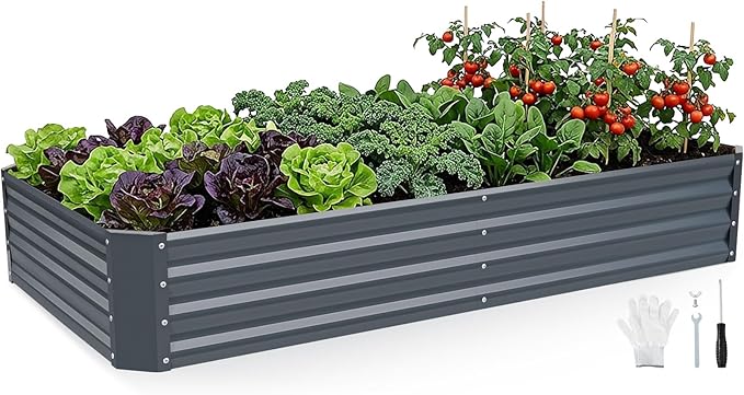 INNO STAGE Galvanized Raised Garden Bed Kit, 6x3x1FT Metal Raised Garden Beds for Vegetables, Rust-Resistant & Easy Assembly, Outdoor Raised Beds for Gardening, Flowers, Herbs (Grey)