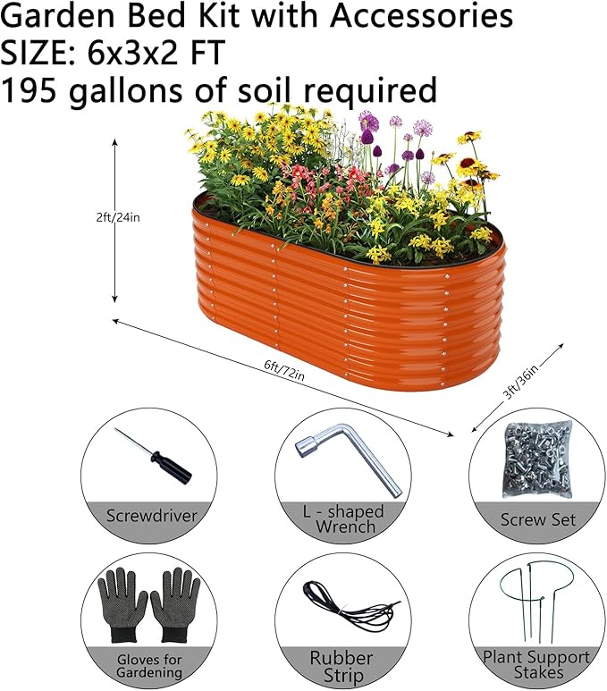 Galvanized Metal Planter Raised Garden Bed Kit for Gardening Outdoor，6x3x2ft Planter Grow Garden Box Raised Flower Bed，Long Vegetable Clearance Herb Raised Garden Beds For Container Gardening